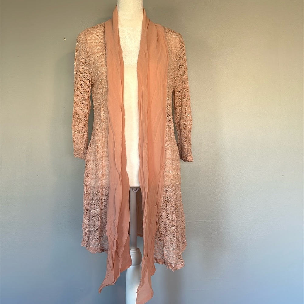 Papillon Dusty Pink Lace Cardigan Sweater, Size Medium